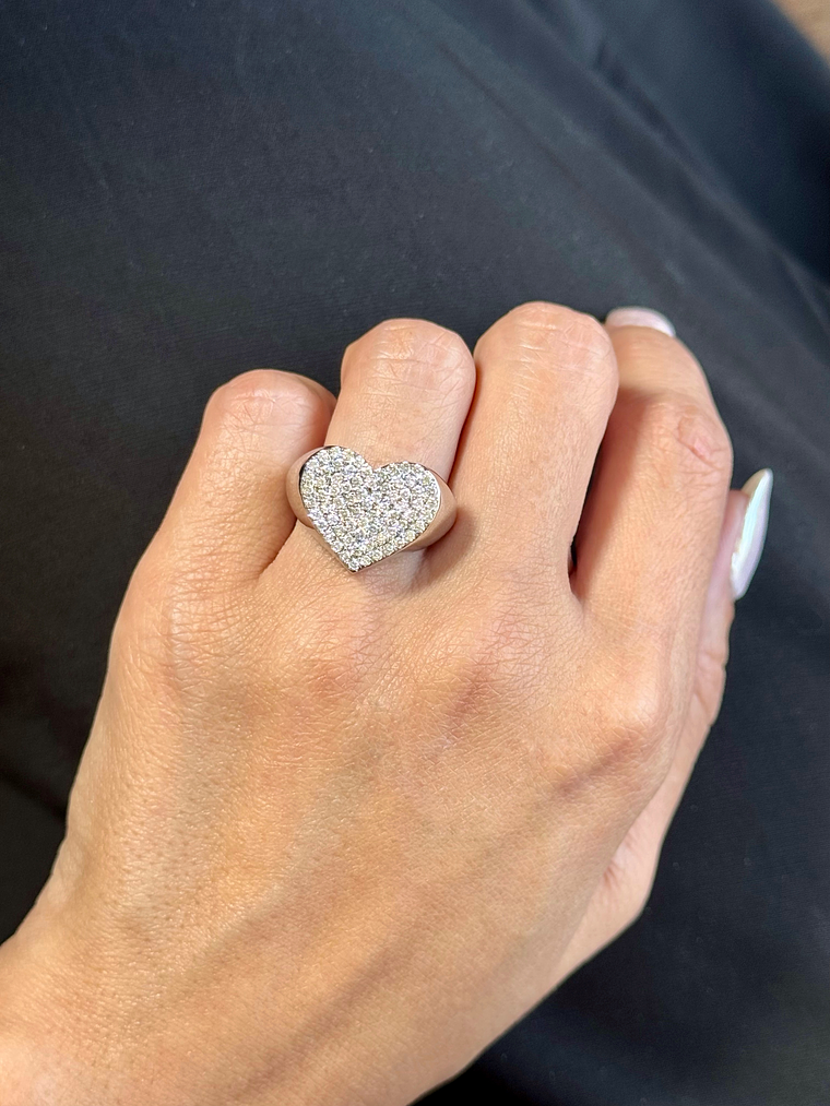 Maxi Anillo Forma Corazón Pavé Oro Blanco 18K 2