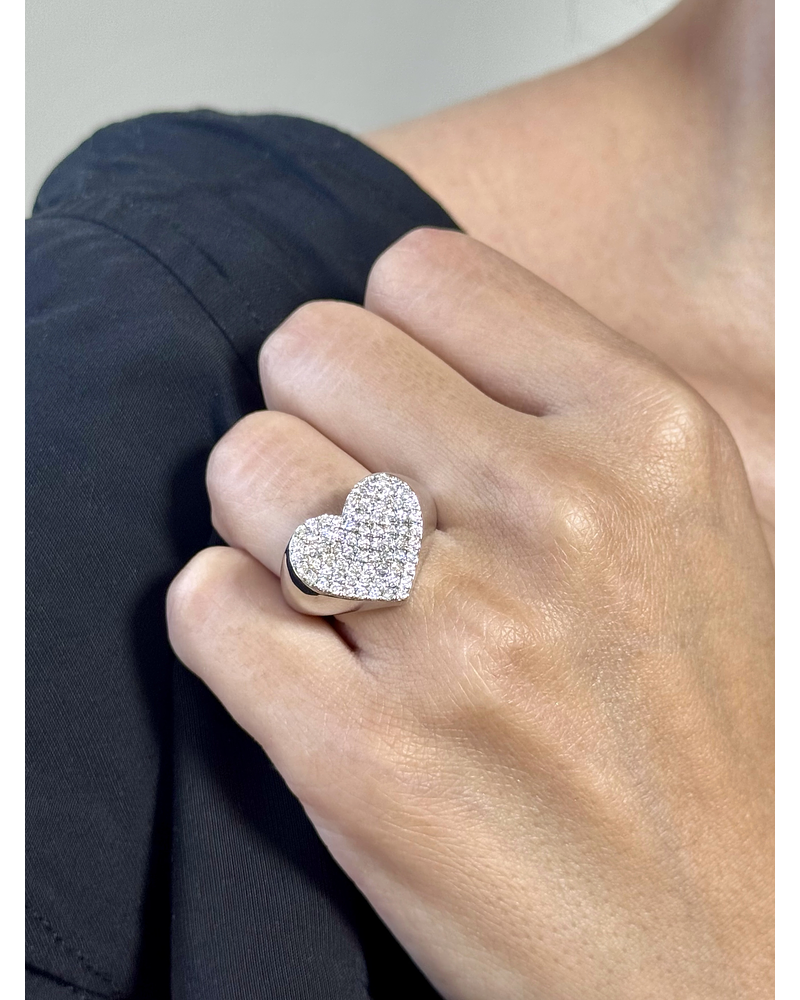 Maxi Anillo Forma Corazón Pavé Oro Blanco 18K