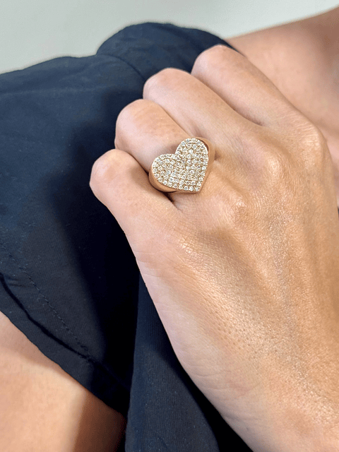 Maxi Anillo Forma Corazón Pavé Oro Amarillo 18K