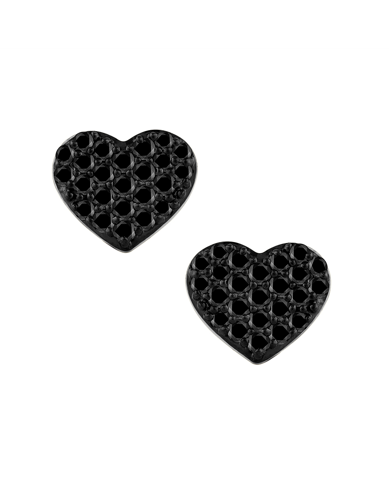 Aros Corazón Diamantes Negros en Oro Blanco 18K