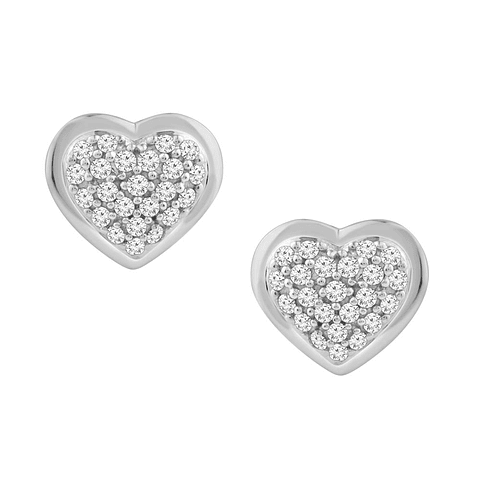 Aros Corazón Diamantes Naturales Pavé en Oro Blanco 18K