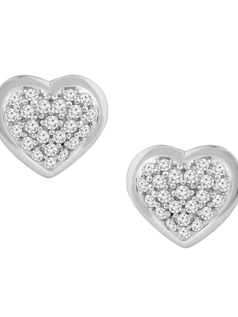 Aros Corazón Diamantes Naturales Pavé en Oro Blanco 18K 1