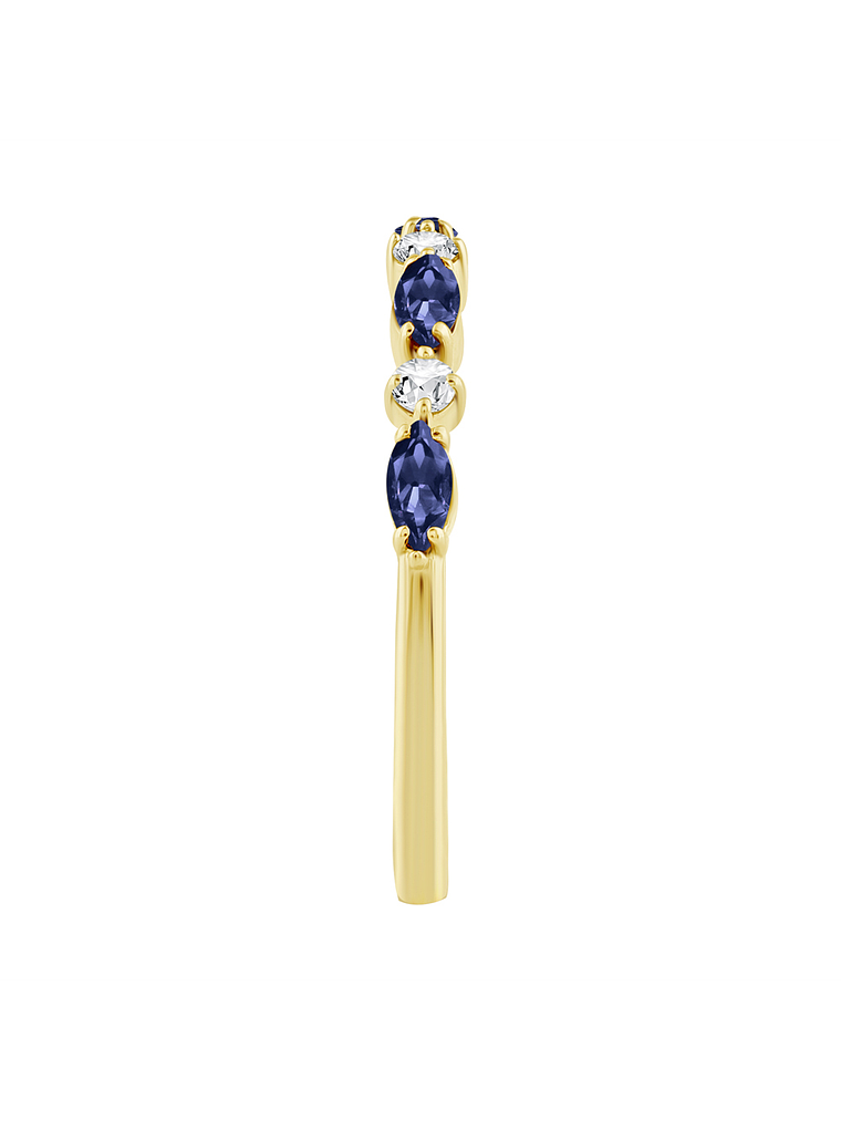 Anillo Cintillo Zafiros Azules y Diamantes en Oro Amarillo 18K 3