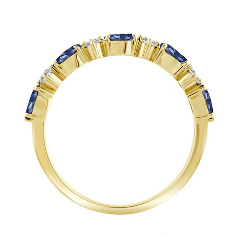 Anillo Cintillo Zafiros Azules y Diamantes en Oro Amarillo 18K