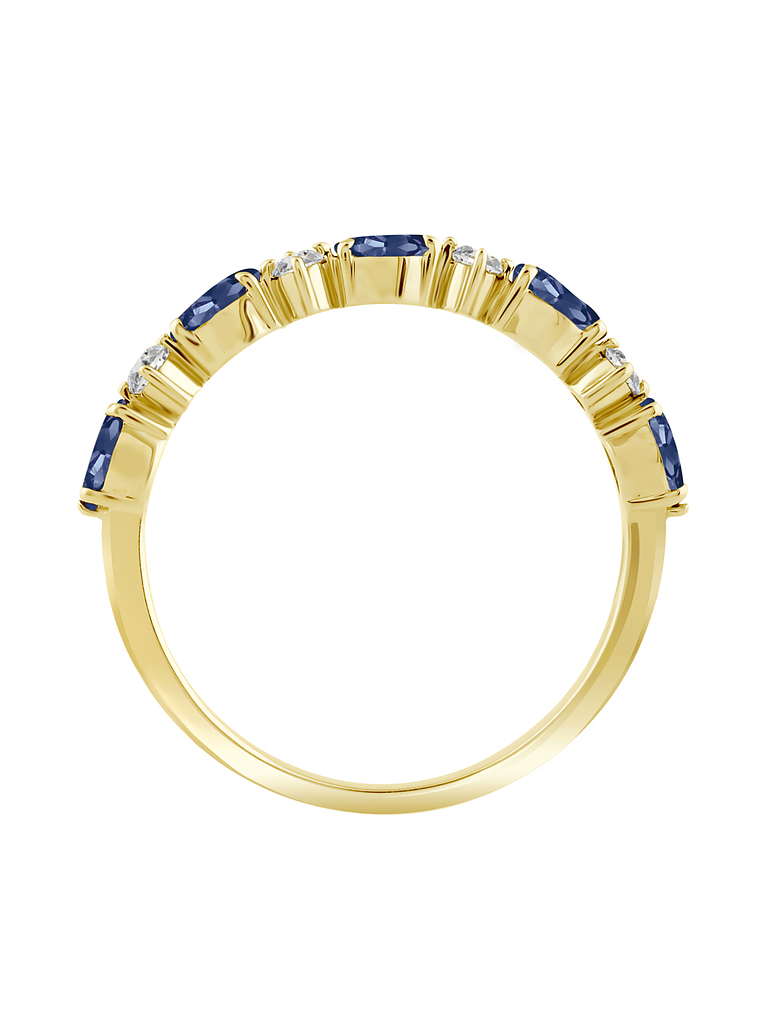 Anillo Cintillo Zafiros Azules y Diamantes en Oro Amarillo 18K 2