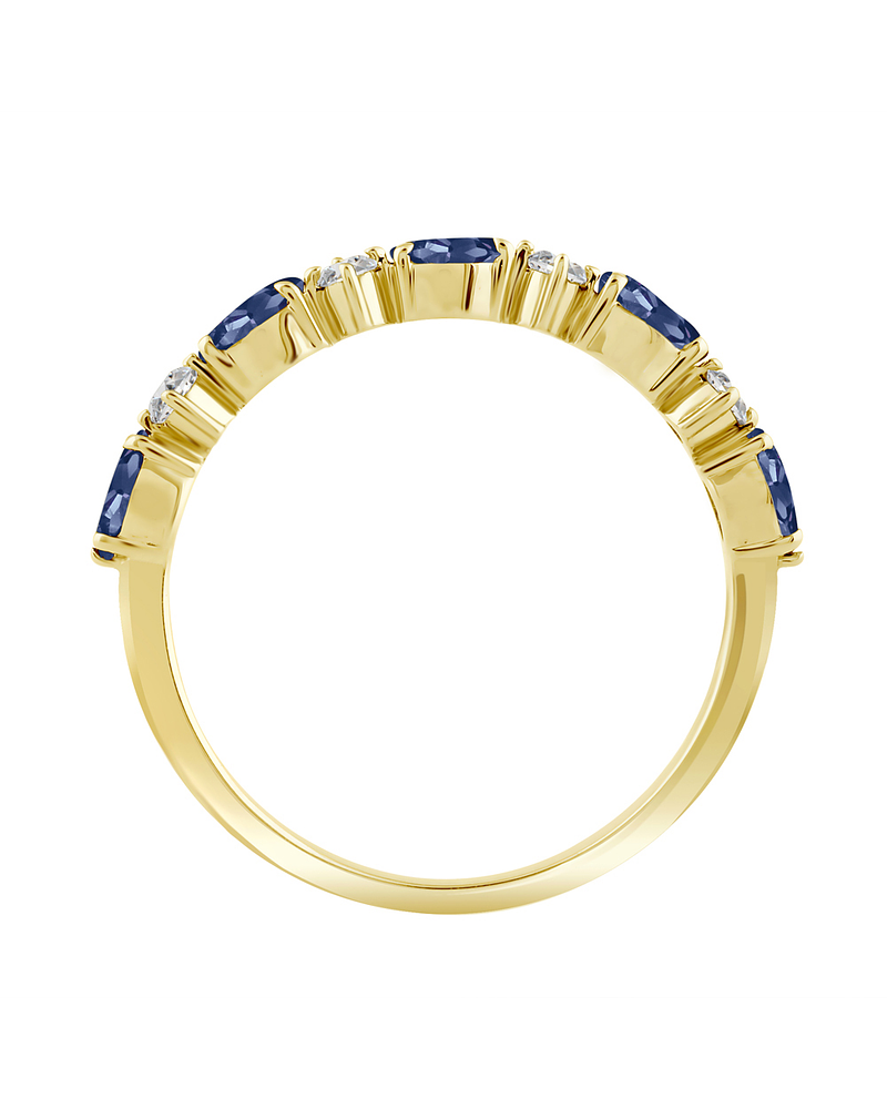 Anillo Cintillo Zafiros Azules y Diamantes en Oro Amarillo 18K