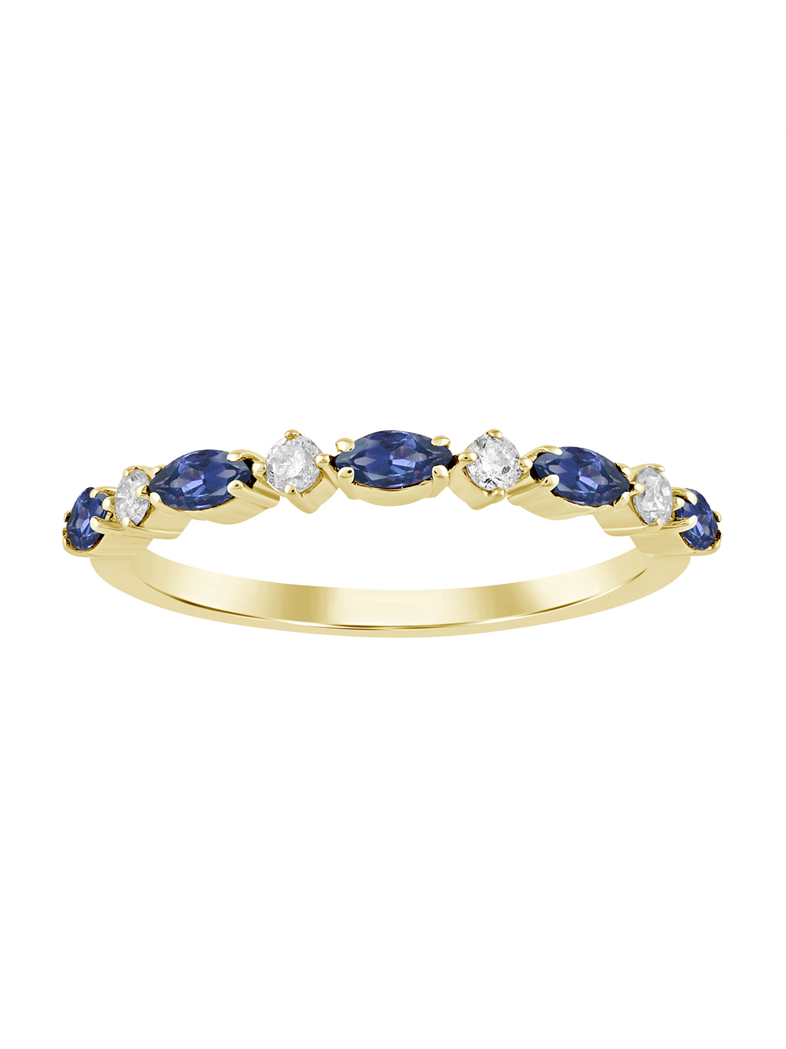 Anillo Cintillo Zafiros Azules y Diamantes en Oro Amarillo 18K 1