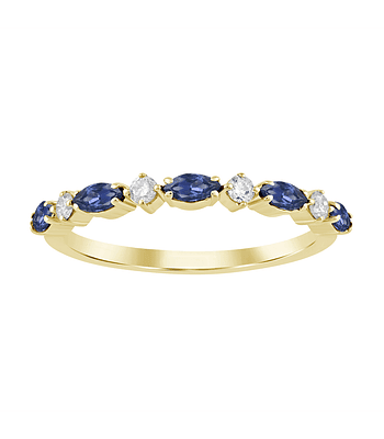 Anillo Cintillo Zafiros Azules y Diamantes en Oro Amarillo 18K