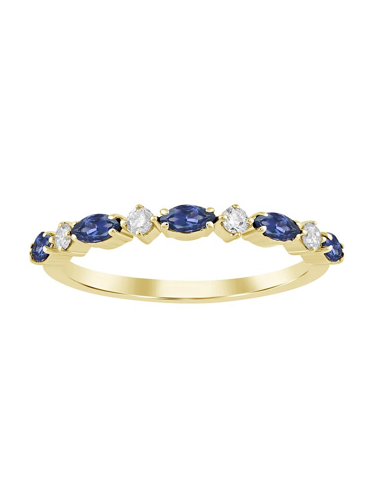 Anillo Cintillo Zafiros Azules y Diamantes en Oro Amarillo 18K 1