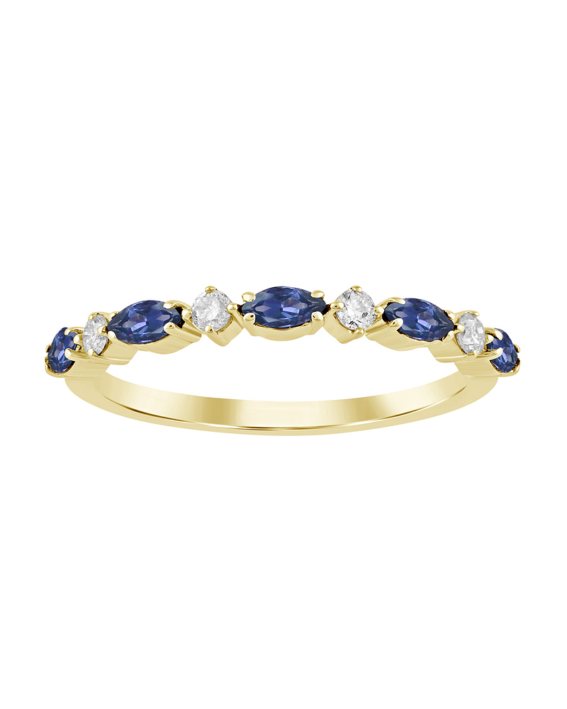 Anillo Cintillo Zafiros Azules y Diamantes en Oro Amarillo 18K