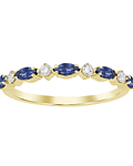 Anillo Cintillo Zafiros Azules y Diamantes en Oro Amarillo 18K