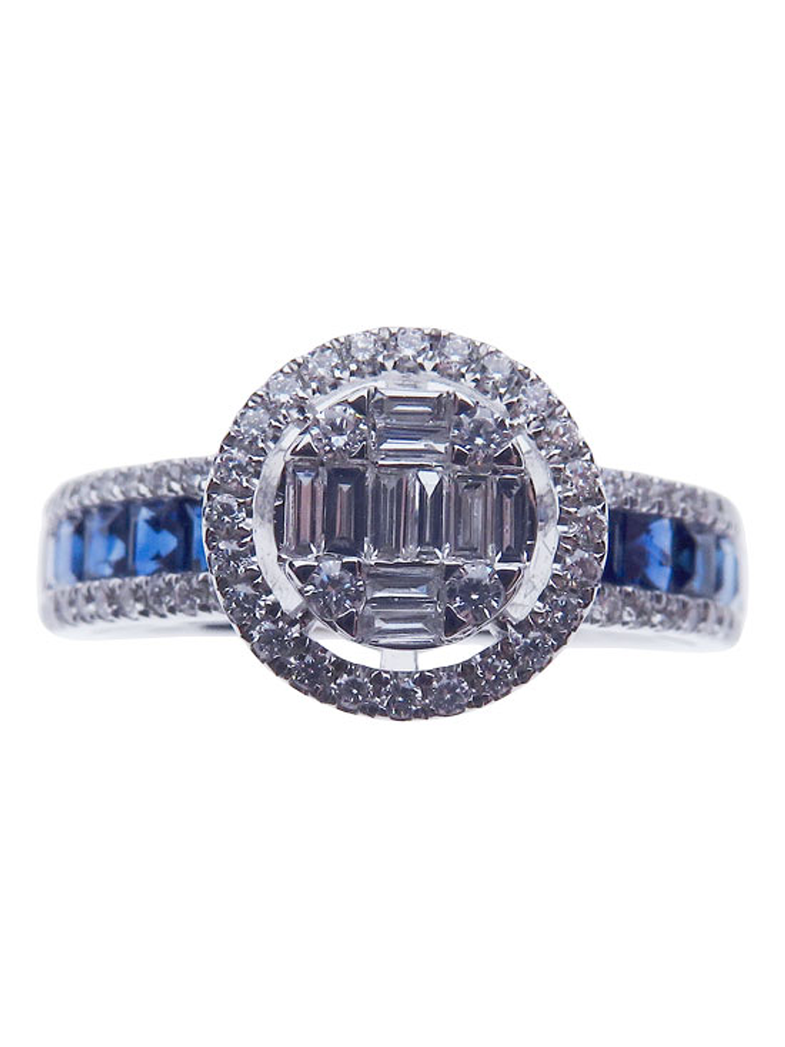 Anillo Tipo Solitario Diamantes y Zafiro en Oro Blanco 18K 1