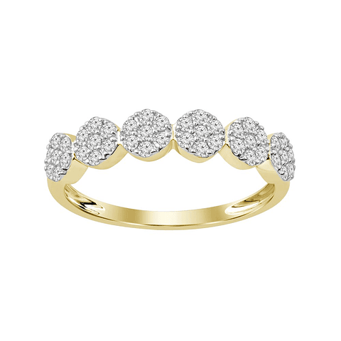 Anillo Medio Cintillo Rosetas de Diamantes en Oro Amarillo 18K