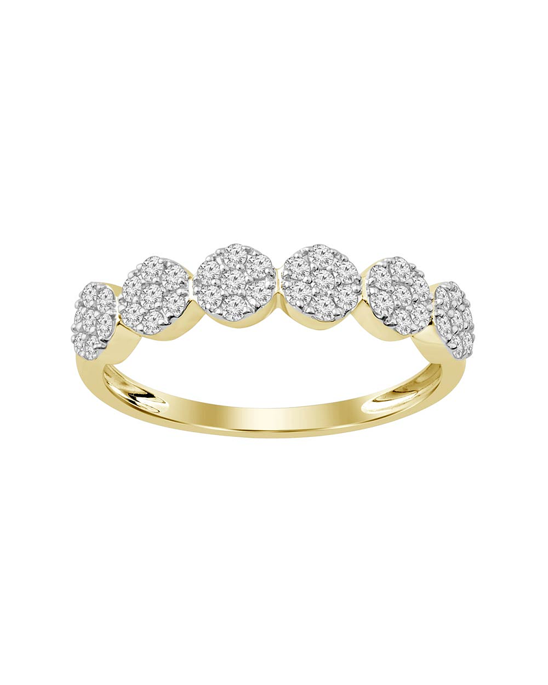 Anillo Medio Cintillo Rosetas de Diamantes en Oro Amarillo 18K