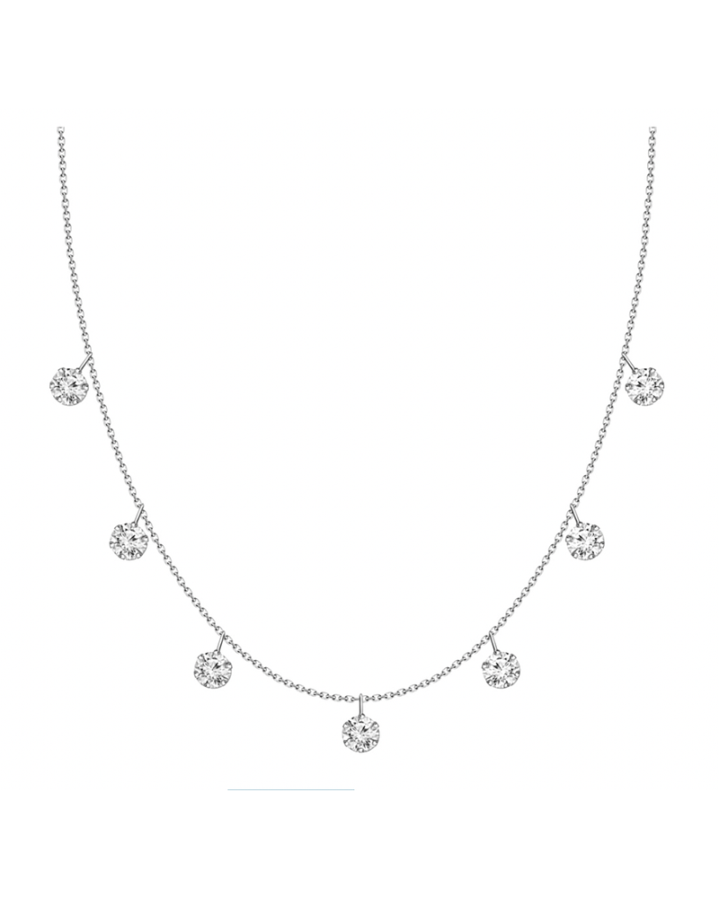 Collar 7 Diamantes Colgantes en Oro Blanco 18K