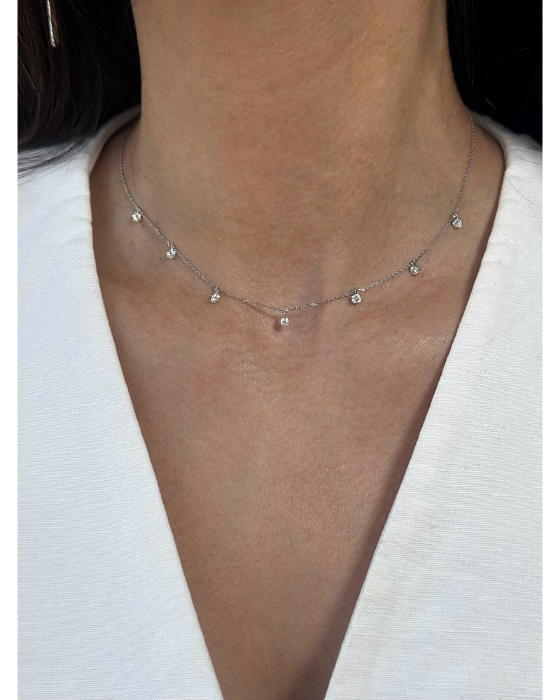 Collar 7 Diamantes Colgantes en Oro Blanco 18K