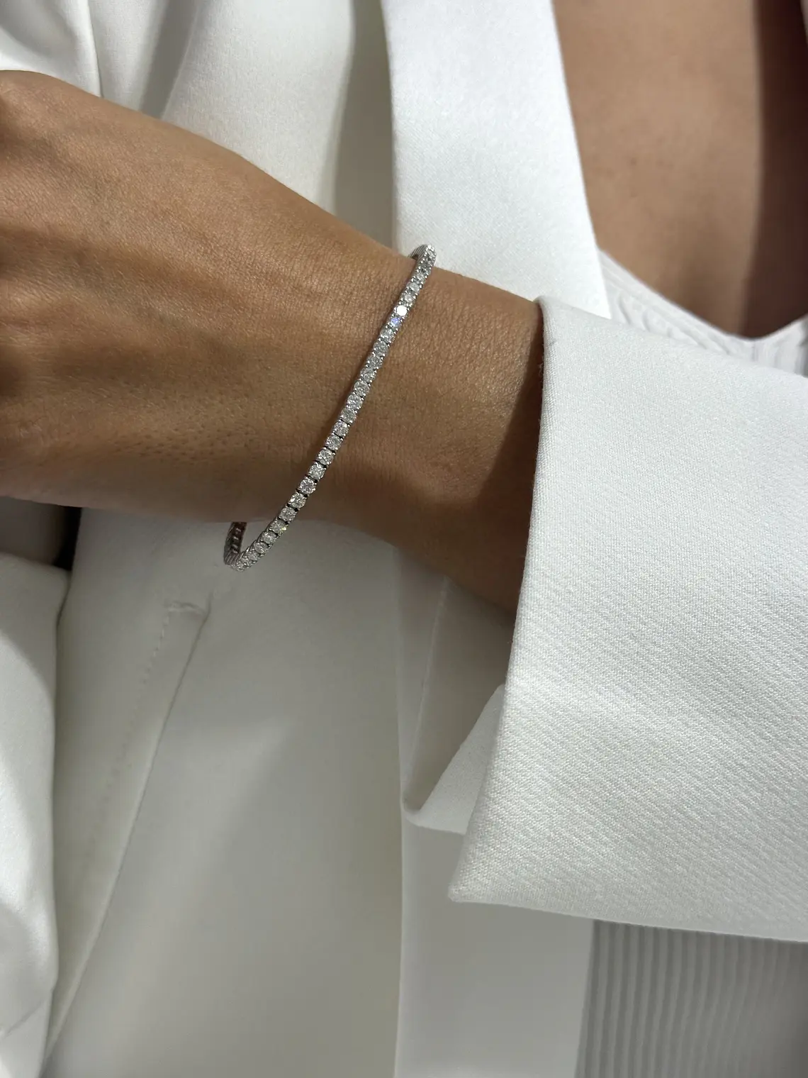 Maravillosa Pulsera Tennis Diamantes Naturales en Oro Blanco 18K 2