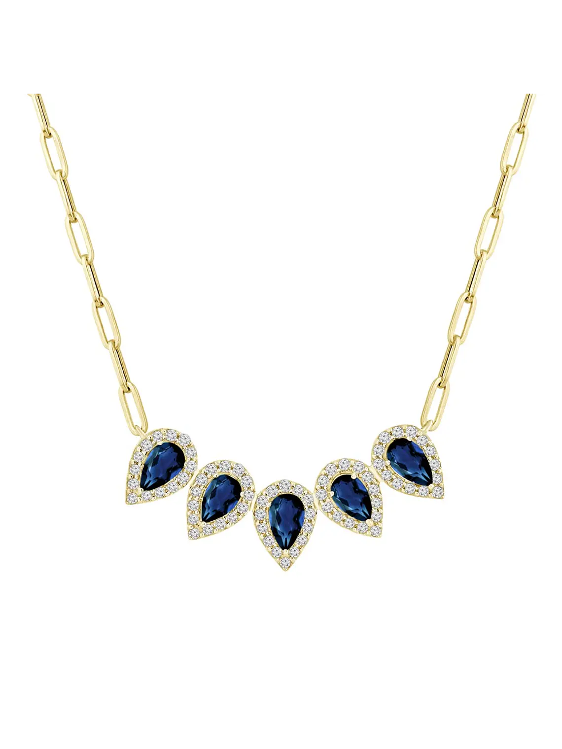 Collar 5 Zafiros Gota y Diamantes en Oro Amarillo 18K 1
