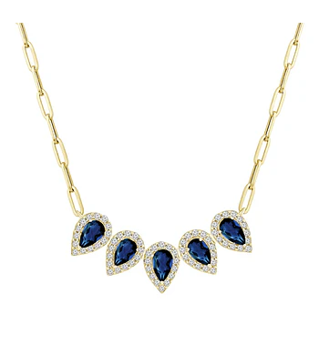 Collar 5 Zafiros Gota y Diamantes en Oro Amarillo 18K