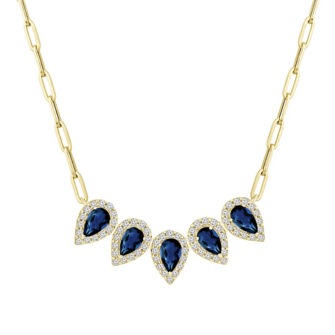 Collar 5 Zafiros Gota y Diamantes en Oro Amarillo 18K