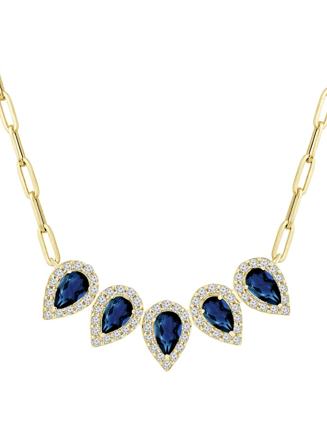 Collar 5 Zafiros Gota y Diamantes en Oro Amarillo 18K 1