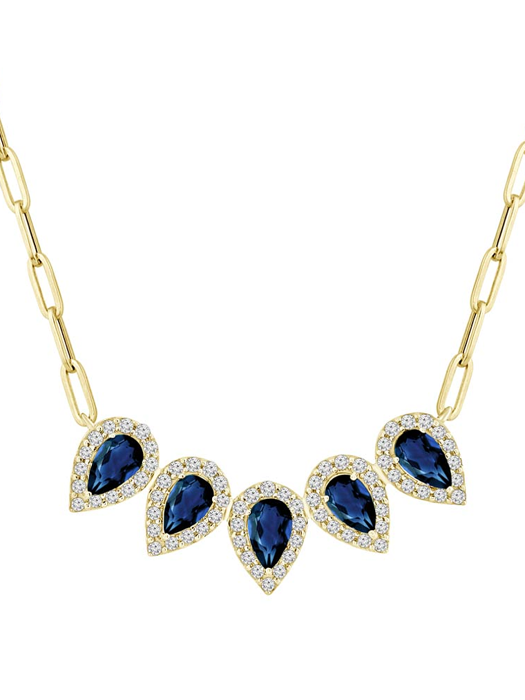 Collar 5 Zafiros Gota y Diamantes en Oro Amarillo 18K 1