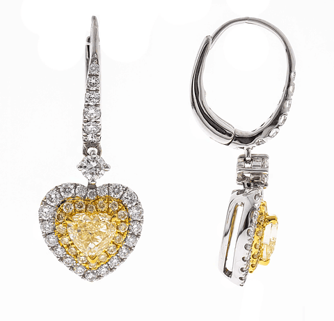 Aros Forma Corazón Diamantes Fancy Yellow Oro Blanco 18K