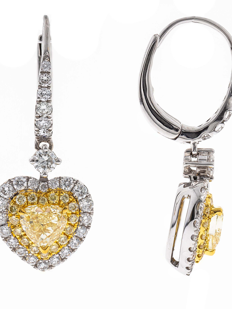 Aros Forma Corazón Diamantes Fancy Yellow Oro Blanco 18K 1