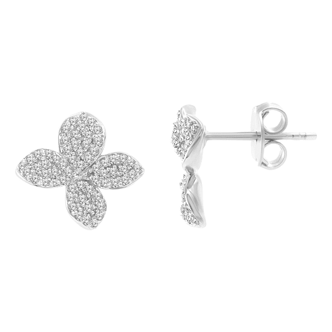 Aros Flores de Diamantes en Oro Blanco 18K