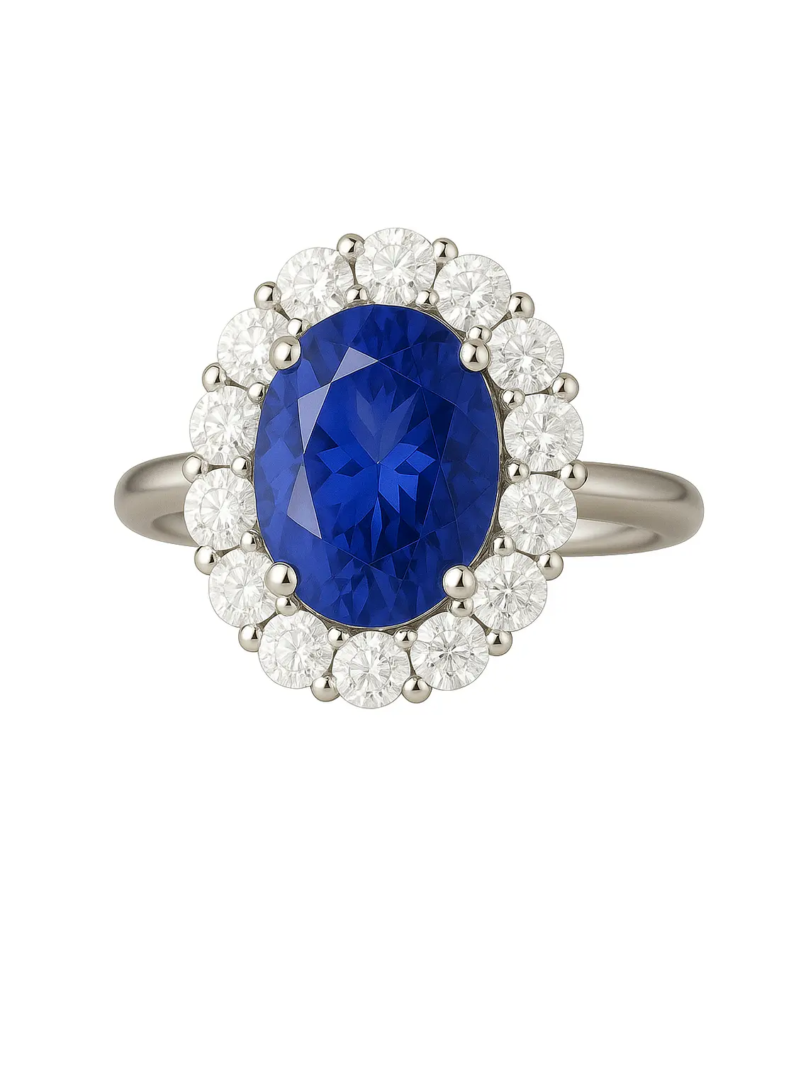 Espectacular Anillo Gran Tanzanita Ovalada con Halo de Brillantes en Platino 1