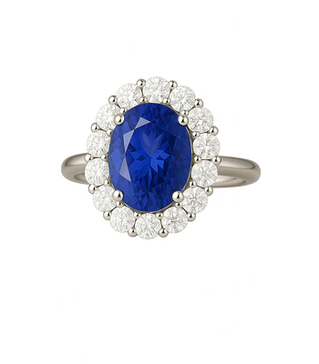 Espectacular Anillo Gran Tanzanita Ovalada con Halo de Brillantes en Platino