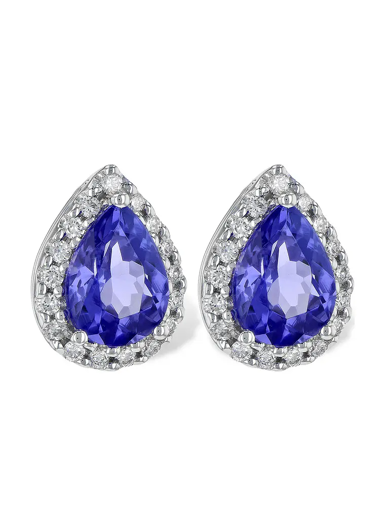 Espectaculares Aros Gran Tanzanita Halo de Brillantes en Platino 2