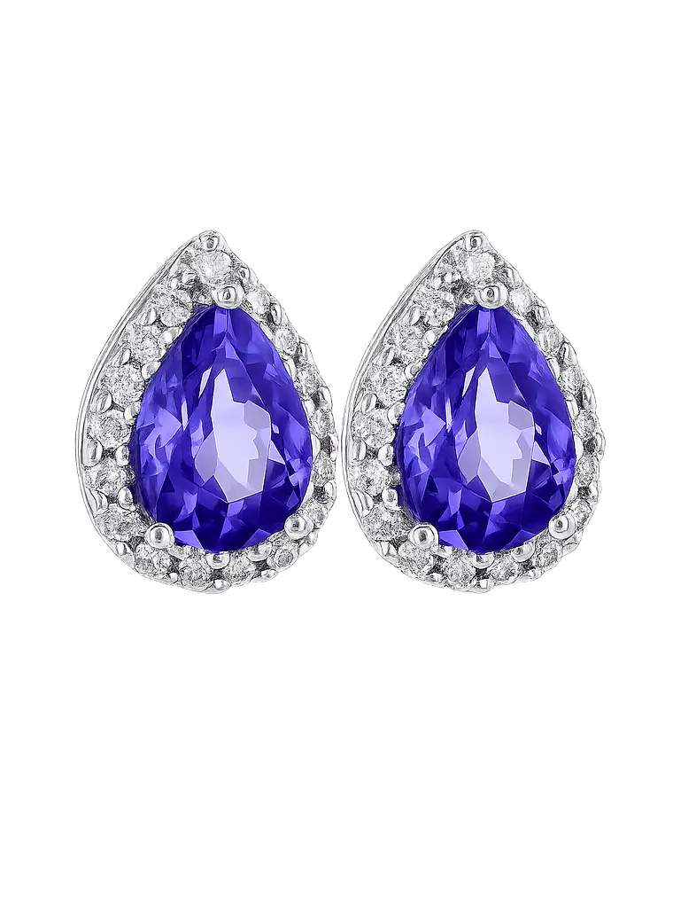Espectaculares Aros Gran Tanzanita Halo de Brillantes en Platino 1