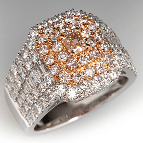 Maxi Anillo Diamantes Rosados Oro Blanco 18K