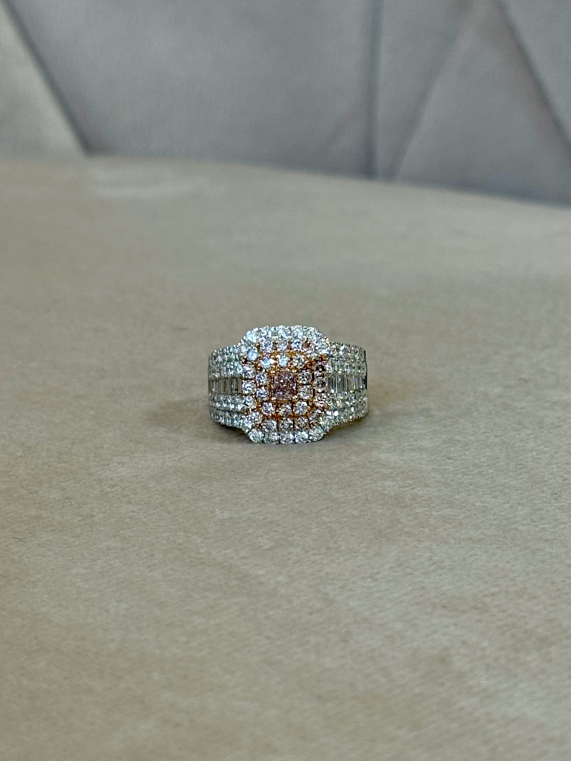 Maxi Anillo Diamantes Rosados Oro Blanco 18K 3