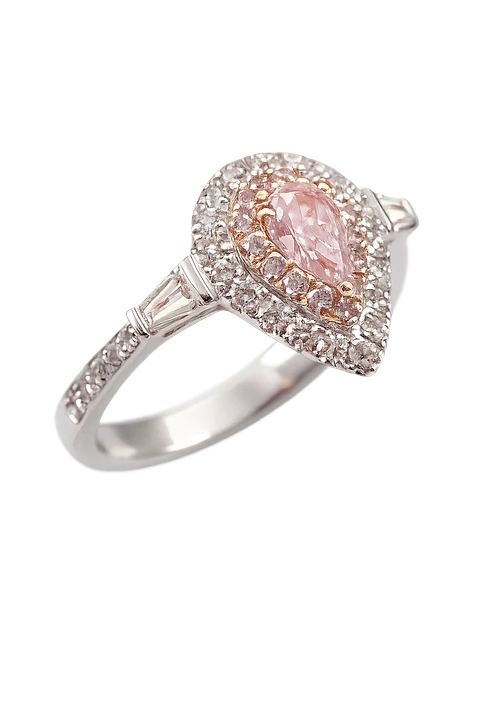 Anillo Diamantes Rosados Naturales en Oro Blanco 18K