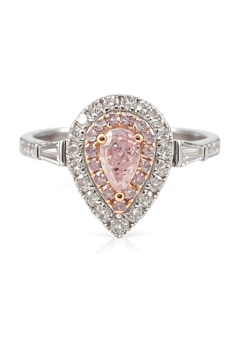 Anillo Diamantes Rosados Naturales en Oro Blanco 18K