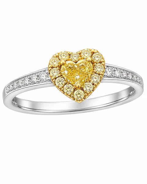 Anillo Solitario Diamante Fancy Yellow Natural Corazón Oro Blanco 18k