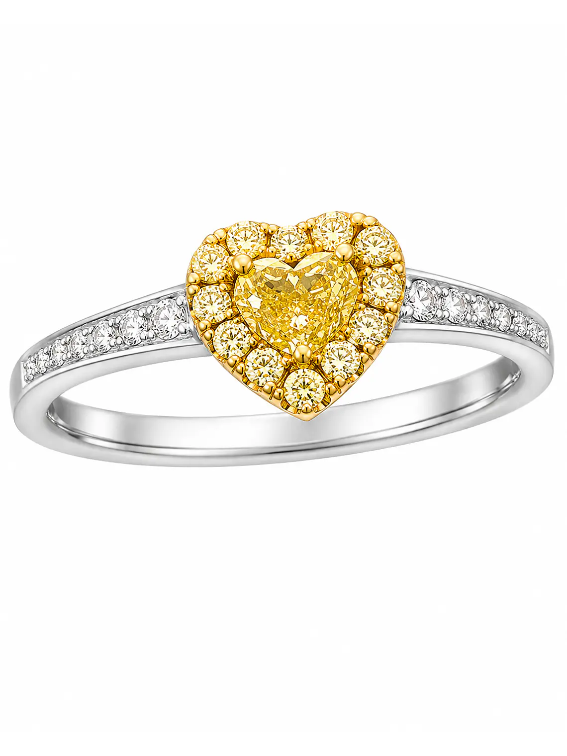 Anillo Solitario Diamante Fancy Yellow Natural Corazón Oro Blanco 18k 3