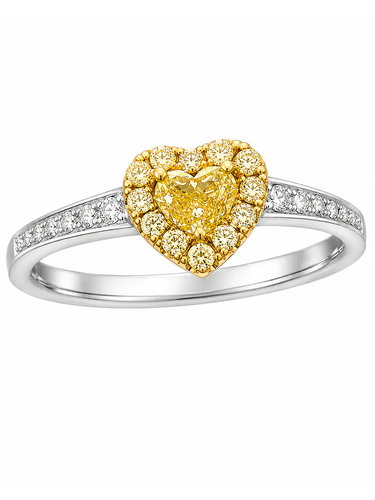 Anillo Solitario Diamante Fancy Yellow Natural Corazón Oro Blanco 18k 3