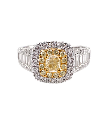 Anillo Solitario Diamante Fancy Yellow Natural Oro Blanco 18k
