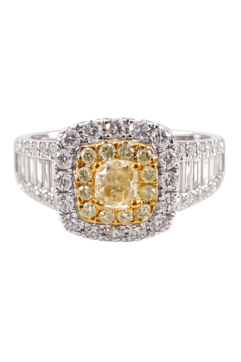 Anillo Solitario Diamante Fancy Yellow Natural Oro Blanco 18k
