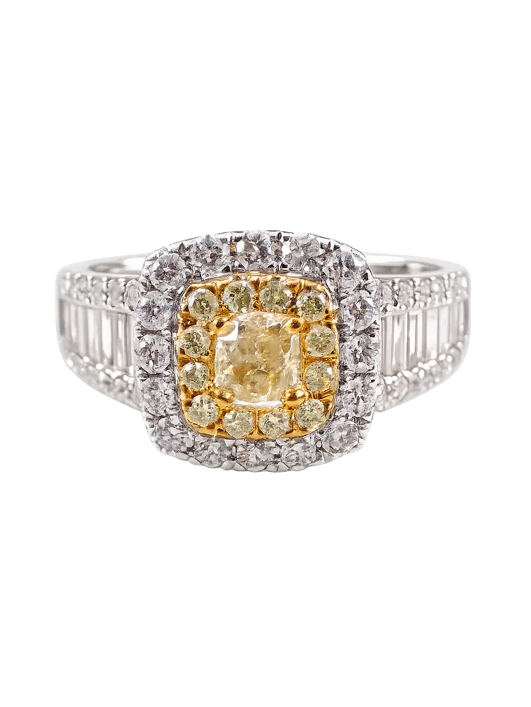 Anillo Solitario Diamante Fancy Yellow Natural Oro Blanco 18k 1