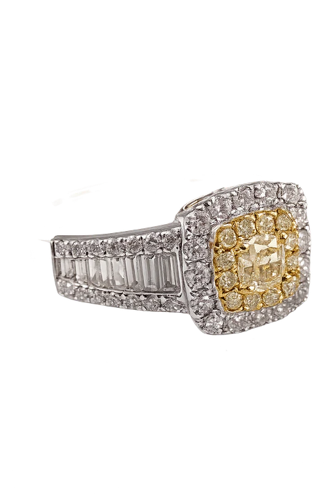 Anillo Solitario Diamante Fancy Yellow Natural Oro Blanco 18k