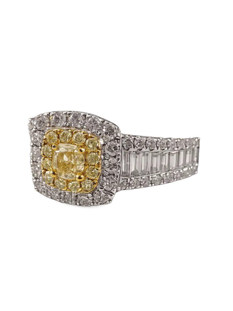 Anillo Solitario Diamante Fancy Yellow Natural Oro Blanco 18k 3