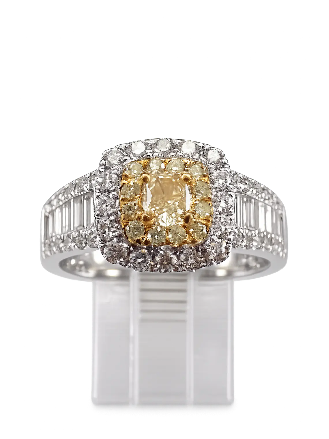 Anillo Solitario Diamante Fancy Yellow Natural Oro Blanco 18k 5