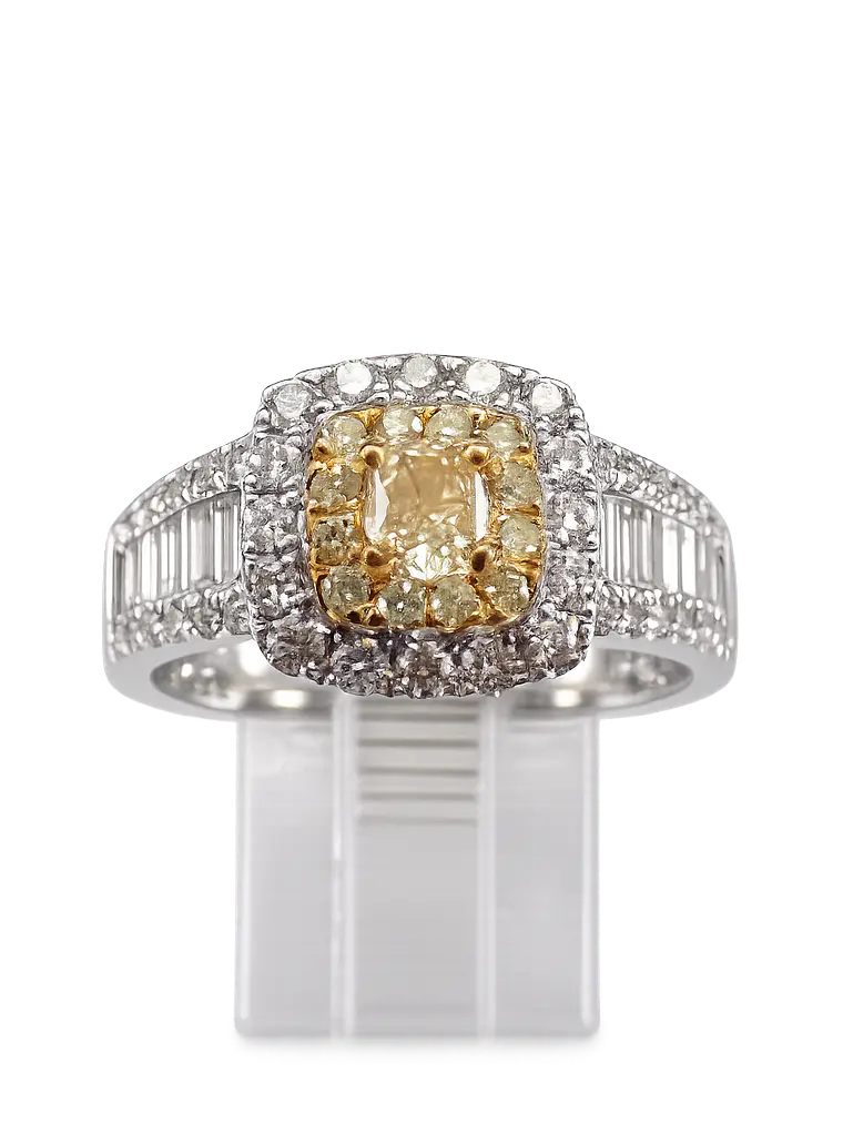 Anillo Solitario Diamante Fancy Yellow Natural Oro Blanco 18k 5