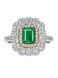 Anillo Solitario Esmeralda Diamantes Rosados Doble Halo Diamantes en Oro Blanco 18K - Miniatura 1