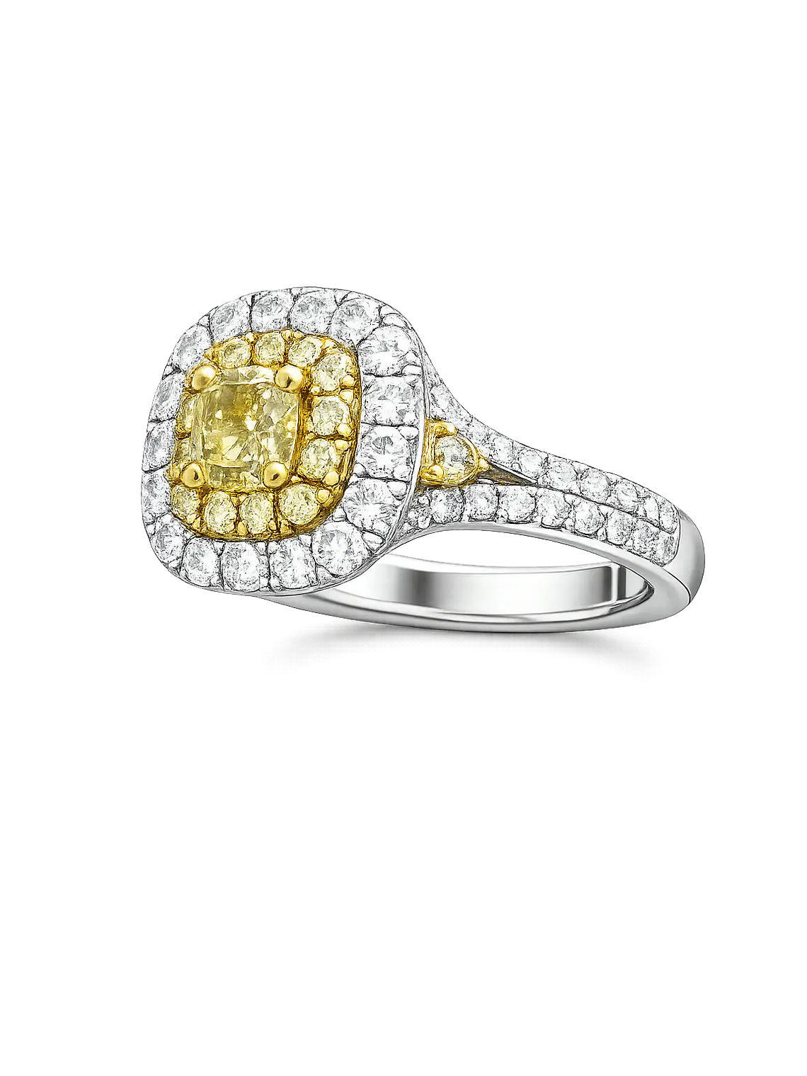 Anillo Solitario Diamante Fancy Yellow Natural Oro Blanco 18K 2