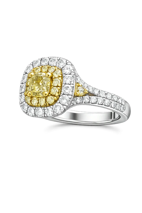Anillo Solitario Diamante Fancy Yellow Natural Oro Blanco 18K